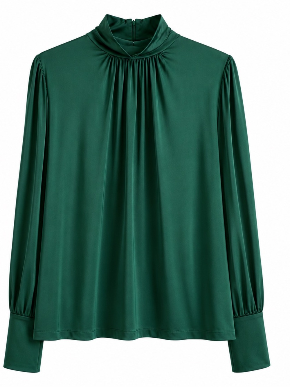 & Other Stories Deep Green Satin Mock Neck Blouse